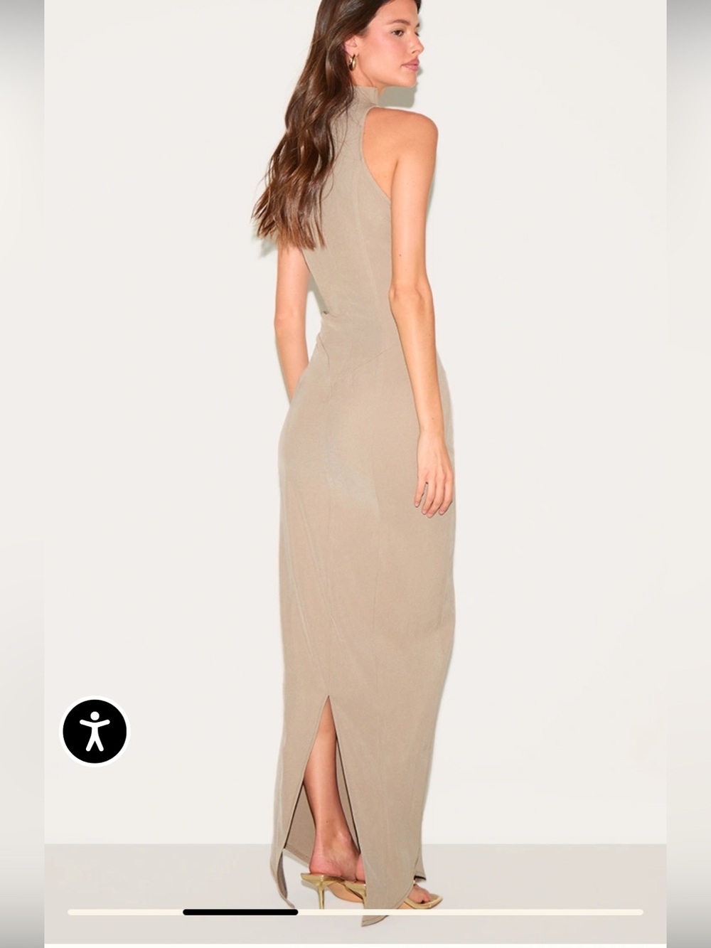 NWT Pretty little thing tan greyMUSHROOM color SCOOP NECK MAXI DRESS SIZE 2 - Picture 2 of 8